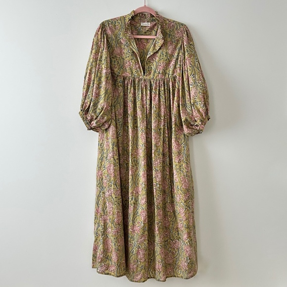 Vintage Dresses & Skirts - 100% Cotton Green Floral Maxi Dress